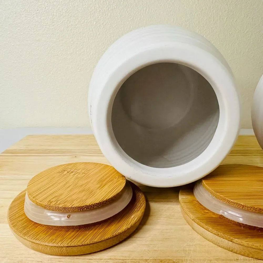 Circo Liquid Lines Ceramic Tea & Sugar Canisters with Bamboo Lids
